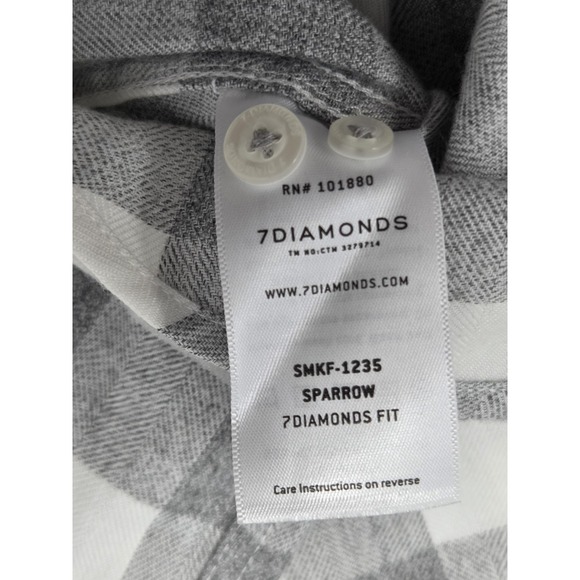 NEW 7 Diamonds Men's L/S Flannel Shirt XL Gray White Buffalo Plaid Sparrow NWT - Picture 8 of 11